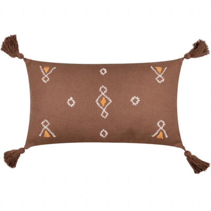 Image of Furn Furn Meare Embroidered 100% Cotton Cushion in Brown Size: 30cm x 50cm Brown 30cm x 50cm Unisex 5025532865281
