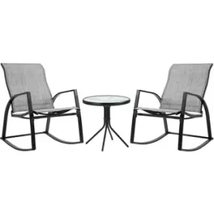Image of Outsunny - 3 Pieces Outdoor Rocking Chairs Set w/ Tempered Glass Table for Garden - Grey