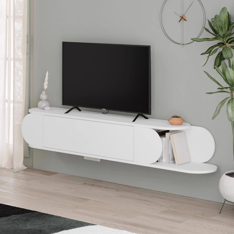 Image of FWStyle FWStyle Wall Mounted TV Unit White Push To Open in Brown Brown One Size Unisex 8683628022511