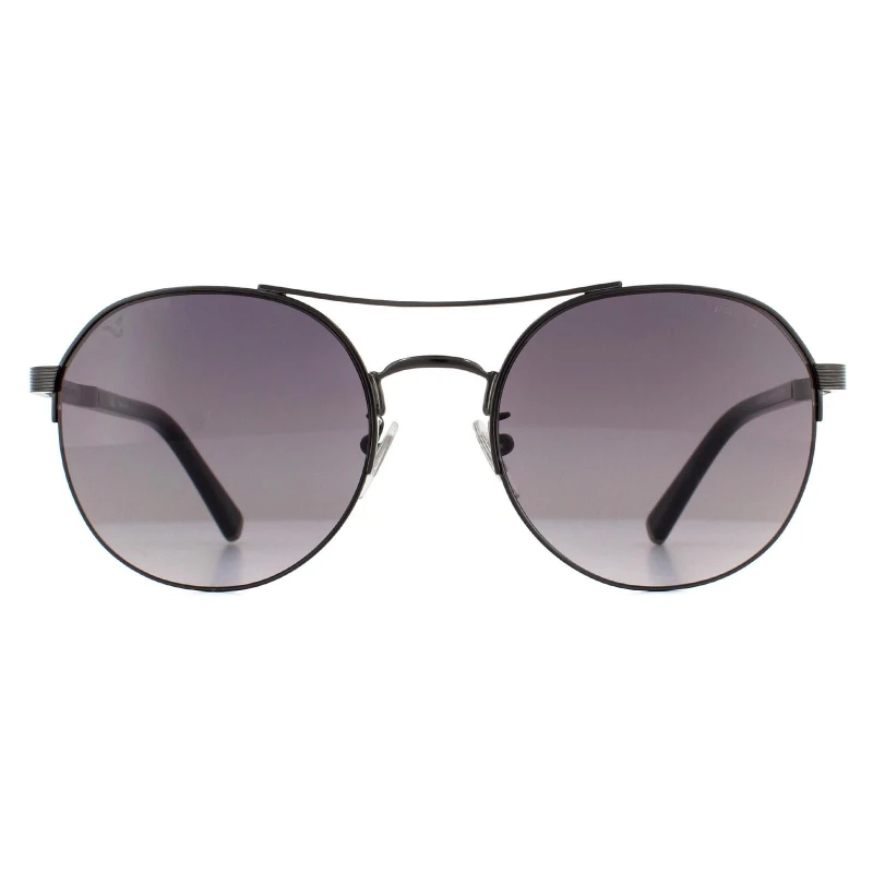Image of Police Aviator Shiny Gunmetal Smoke Gradient Sunglasses Grey