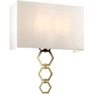 Image of Elstead Ria Large 2 Light Wall Light, Aged Brass, Ivory Faux Silk Shade