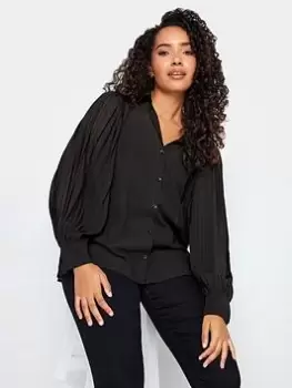 Image of M&Co Pleat Sleeve Shirt, Black, Size 14, Women
