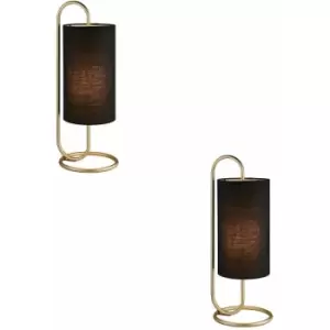 Image of 2 PACK Modern Antique Brass Oval Table Lamp Desk Light & Black Fabric Shade