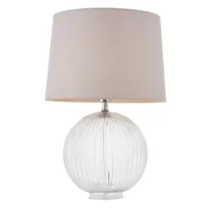 Image of Table Lamp Clear Ribbed Glass & Natural Linen 40W E27 GLS Base & Shade
