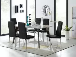 Image of Andria Marble Effect Dining Table With Black Legs & 6 Milan Velvet Chrome Leg Chairs