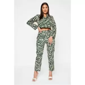 Image of I Saw It First Green Zebra Tailored Cigarette Trouser With Buckle Belt - Green