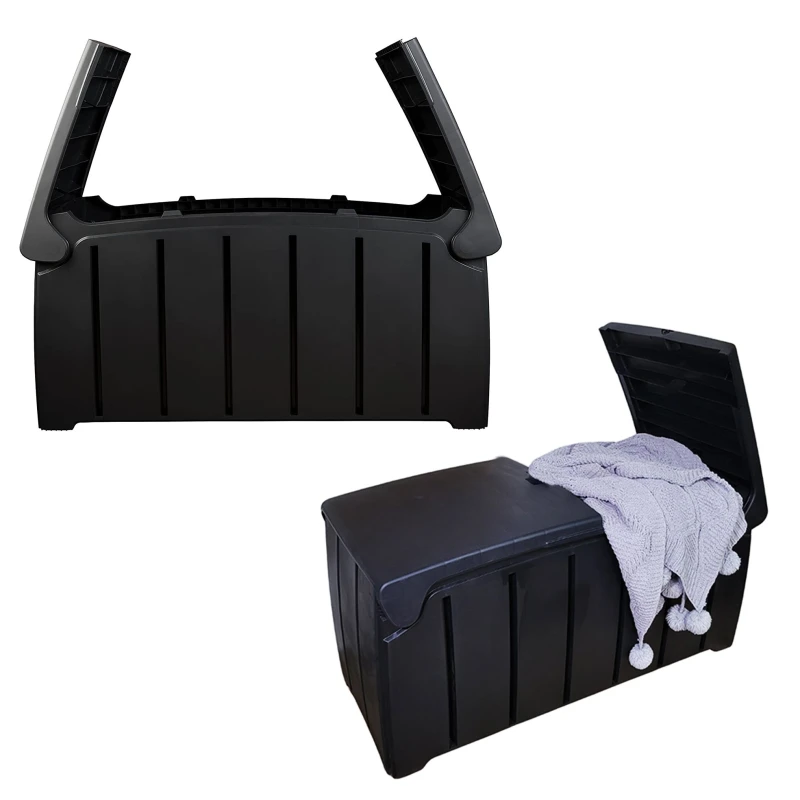 Image of Samuel Alexander Black 115cm x 55cm x 60cm Butterfly Opening Top 300 Litre Large Garden Storage Box Weatherproof with Padlock Hole Black