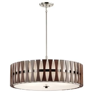 Image of 5 Light Round Semi Flush Ceiling Pendant Light Wood, E27