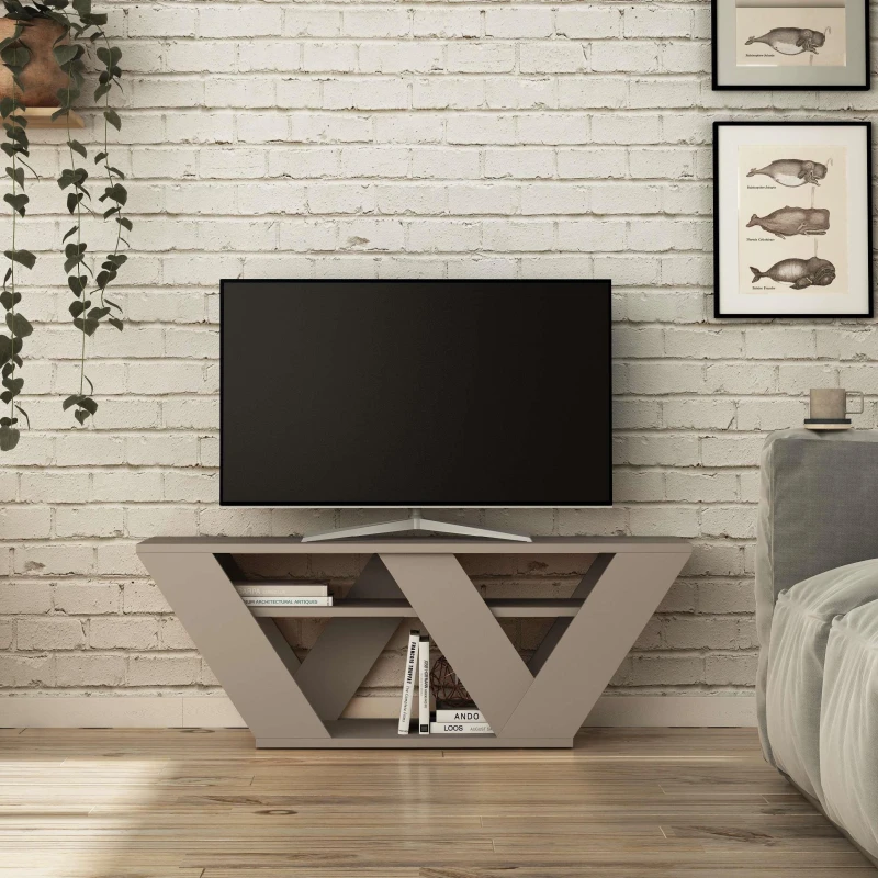 Image of DECORTIE Decortie - Pipralla Modern tv Stand Multimedia Centre tv Unit Mocha Grey With Shelves 110cm - Mocha Grey M.TV.14129.4