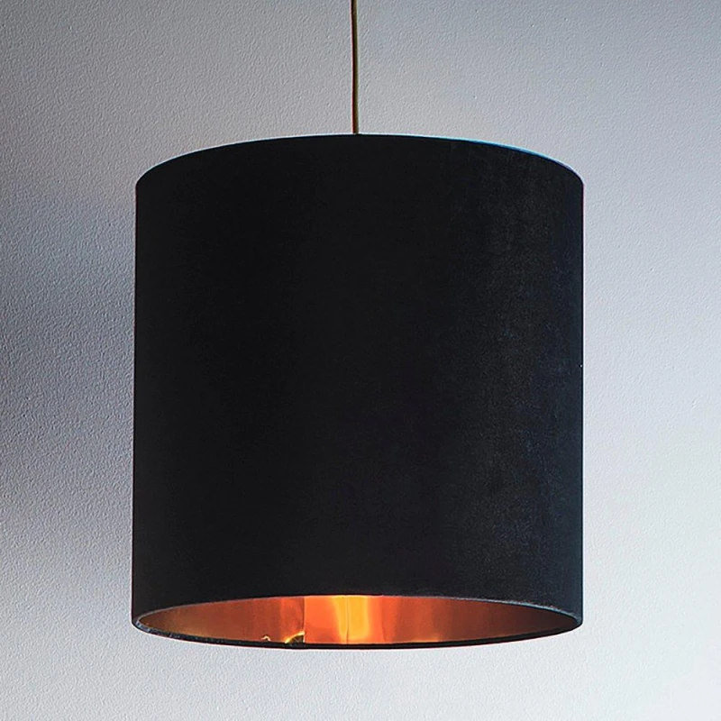 Image of K Living Black Velvet Drum Lampshade for Lamps and Ceiling Black unisex Medium