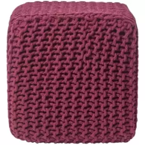 Image of Plum Cube Cotton Knitted Pouffe Footstool - Plum - Homescapes