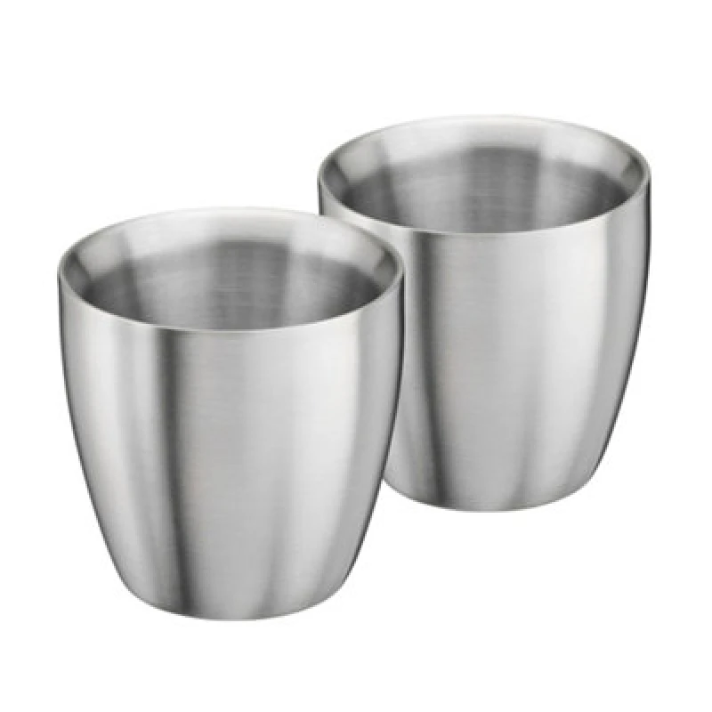 Image of Cooks Professional Set Of 2 Stainless Steel Espresso Coffee Cups - Double Wall Insulated Mini Drinking Mugs - Silver
