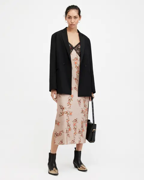 Image of AllSaints Immy Floral Oto V-Neck Midi Slip Dress