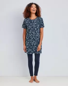 Image of Cotton Traders Womens Tunic And Leggings PJ Set in Blue
