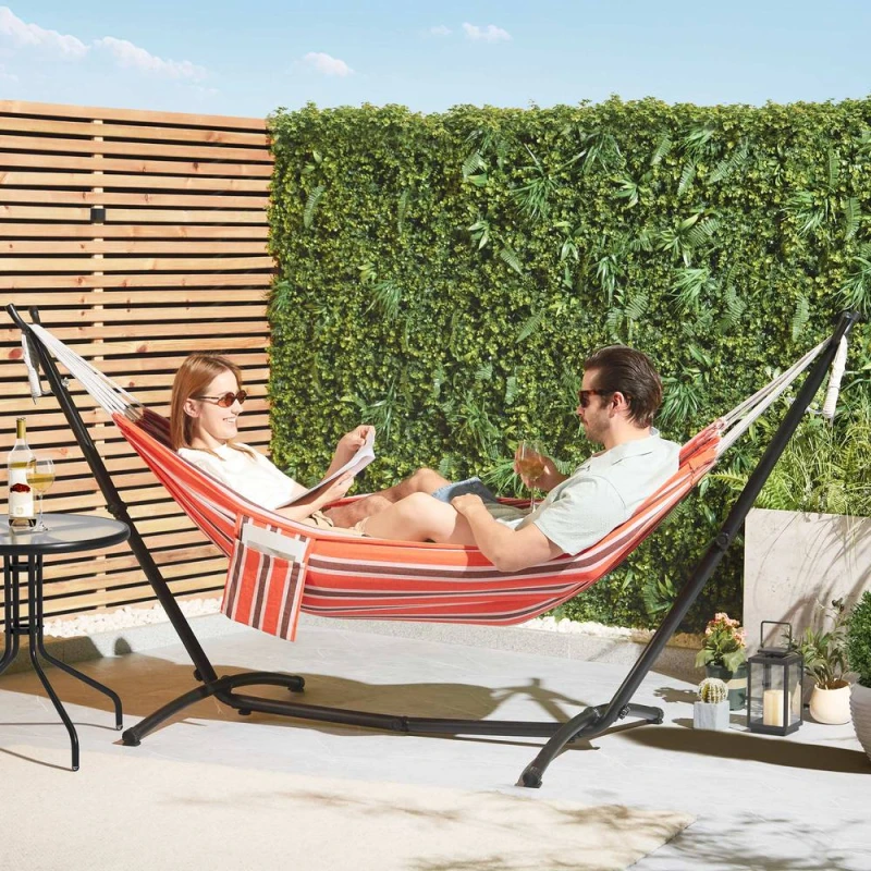 Image of Vonhaus Hammock With Stand, Freestanding 2 Person Hammock With Adjustable Frame, Travel Bag For Garden, Beach, Camping & Outdoors