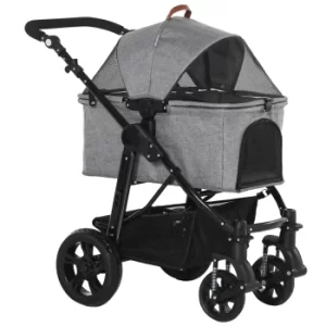 Image of PawHut 2-In-1 Design No-Zip Pet Stroller Detachable Bag Travel Trolley with Shock-absorbing System Brake Basket Adjustable Handlebar Safety Leash Grey