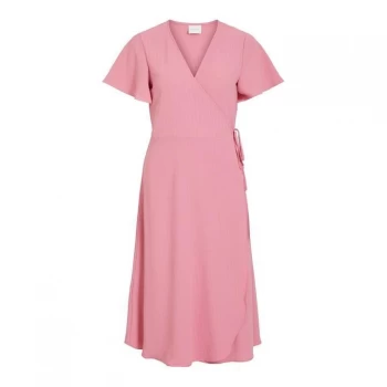Image of Vila Short Sleeve Wrap Dress - Wild Rose