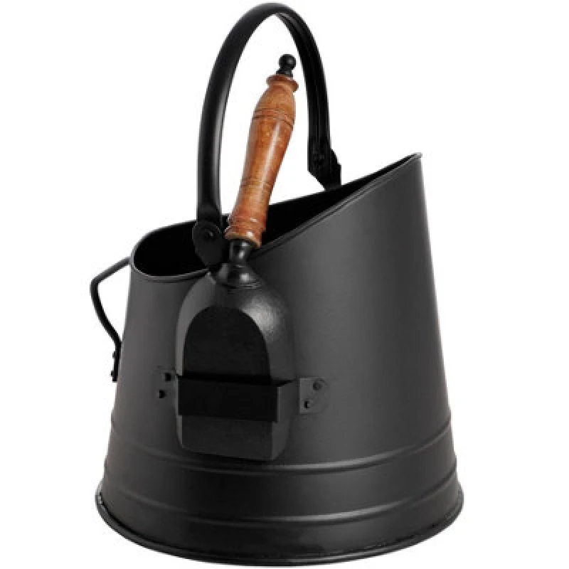 Image of Black Coal Bucket With Teak Handle Shovel