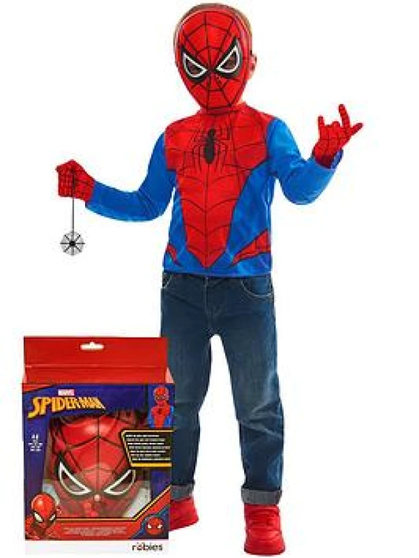Image of Rubies Official Marvel Spiderman Dress Up Set Child Costume Kids Fancy Dress Size Ages 4-6 Years