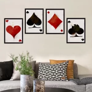 Image of SET_064 White Red Black Decorative Framed Painting (4 Pieces)