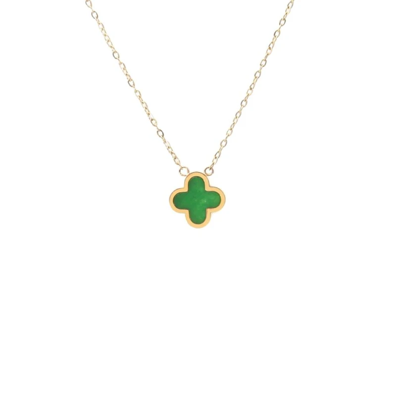 Image of Say It With Green Crystal Clover Necklace - Yellow Gold Size: 18" Gold Unisex 18"