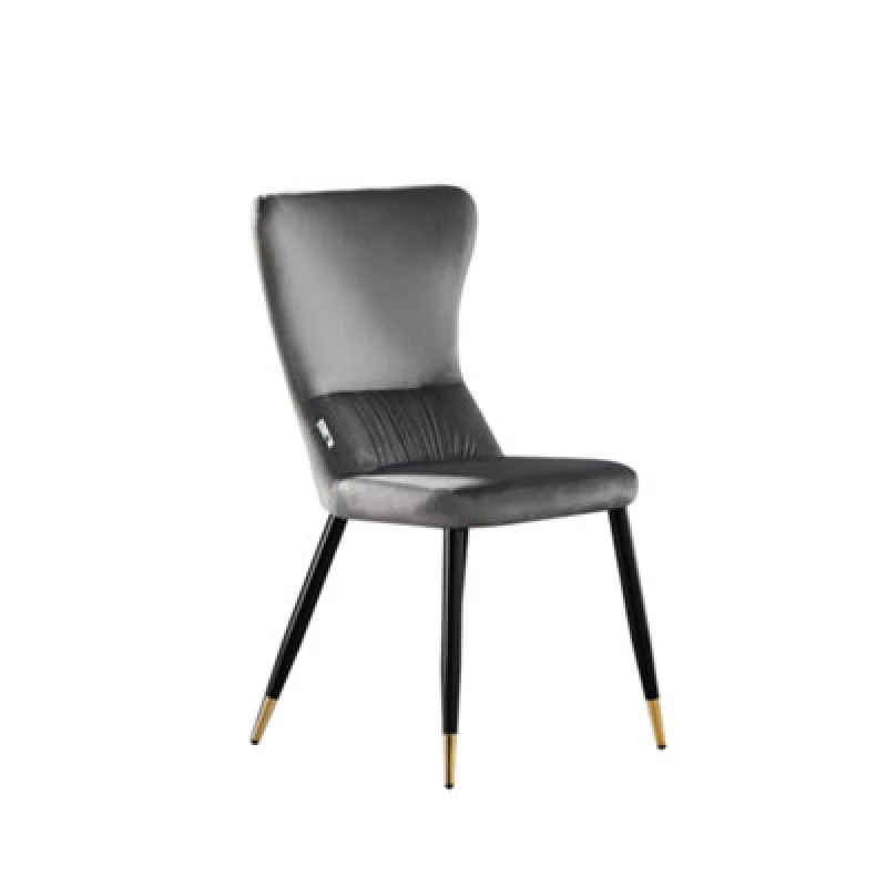 Image of Life Interiors Single Grey New York Modern Velvet Dining Chair With High Back, Black Metal Legs, And Gold Tips
