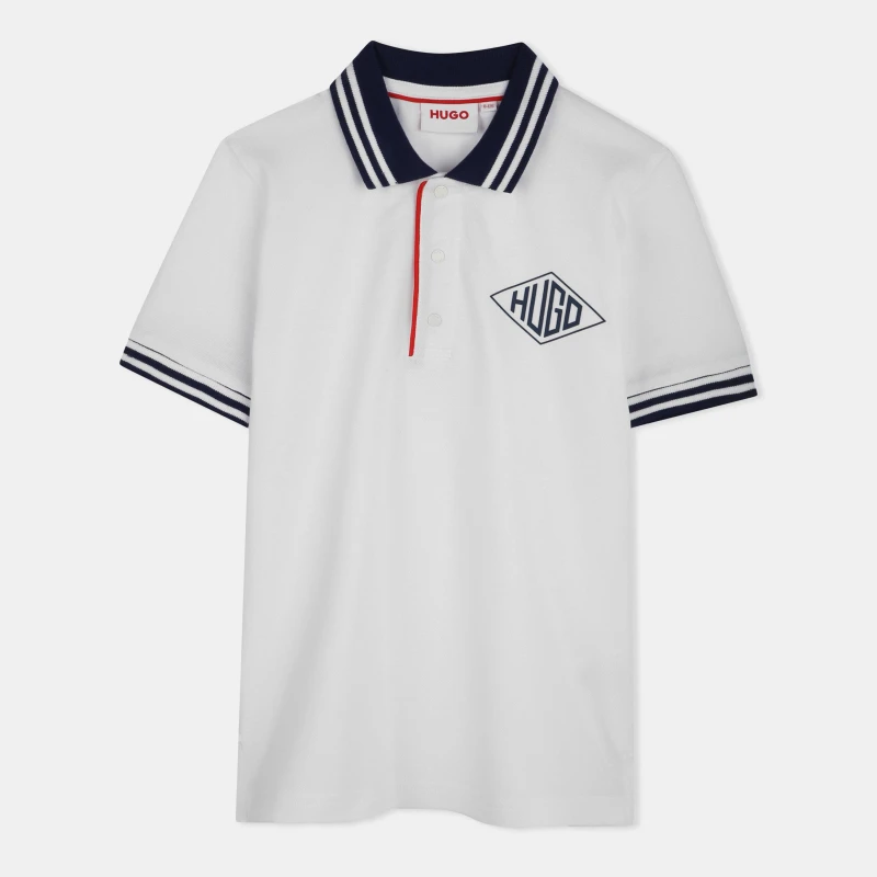 Image of Hugo Kids Geo Print Short-Sleeve Polo Shirt White male 12Y