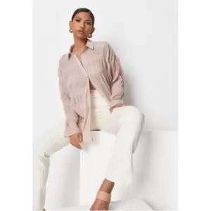 Image of Missguided Tall Sheer Crinkle Extreme Oversized Shirt - Neutral