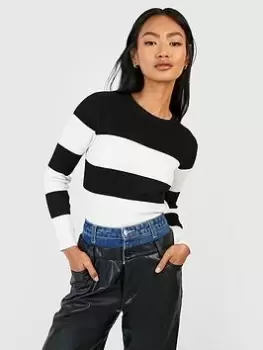 Image of Boohoo Stripe Jumper - Black, Size L, Women