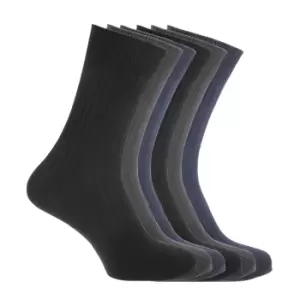 Image of FLOSO Mens Ribbed 100% Cotton Socks (6 Pairs) (6-11 UK) (Black/Navy/Charcoal)