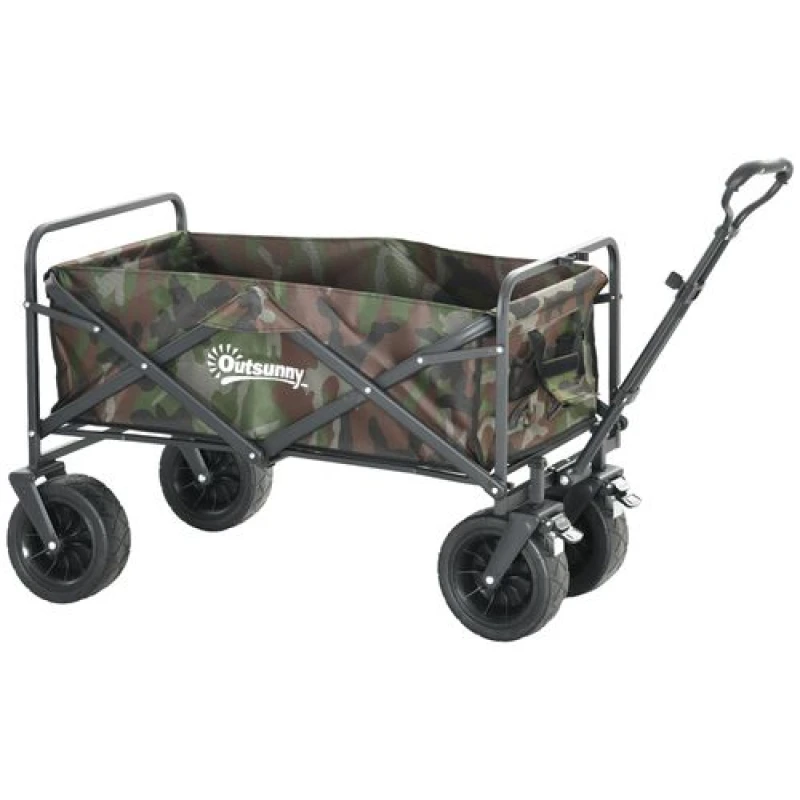 Image of Outsunny Foldable Garden Cart, Outdoor Utility Wagon With Carry Bag, Camouflage, Green 84H-126V00MX