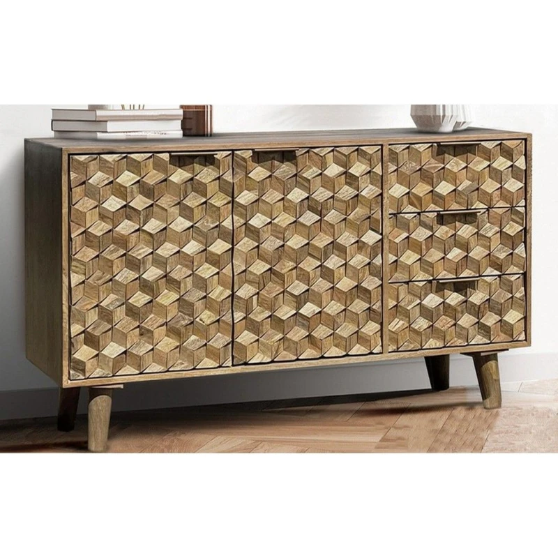 Image of Jaipur Furniture Ltd Geometric Medium Sideboard - Mango Wood - L40 x W137 x H77cm - Light Finish - Assembly Required in Brown Brown Unisex