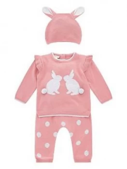 Image of Monsoon Baby Girls Bunny Knit Set With Hat - Pink