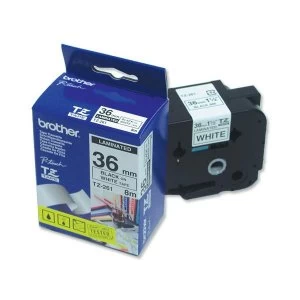Image of Brother TZe 261 36mm x 8m Black On White Gloss Laminated Labelling Tape