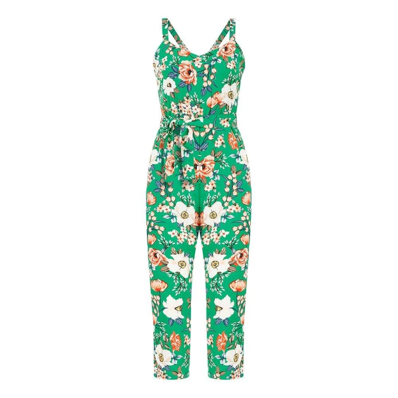 Image of Mela London Mela London Green Floral Print Culotte Jumpsuit Green 8