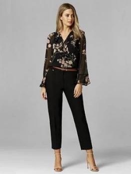Image of Wallis Petite Double Faced Belted Cigarette Trouser - Black, Size 14, Women