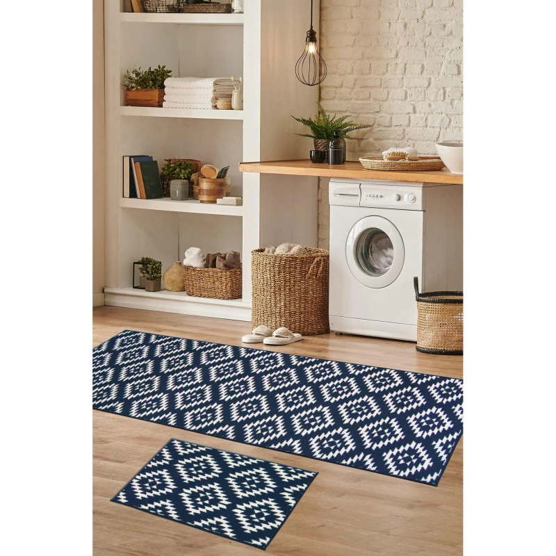Image of Homemaker Aztec Runner & Doormat Set Blue 57X180 ND87503