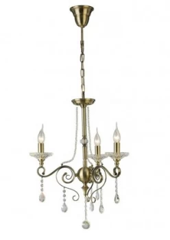 Image of Ceiling Pendant Chandelier 3 Light Antique Brass, Crystal