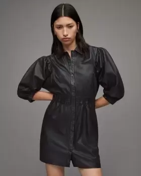 Image of AllSaints Osa Leather Mini Dress
