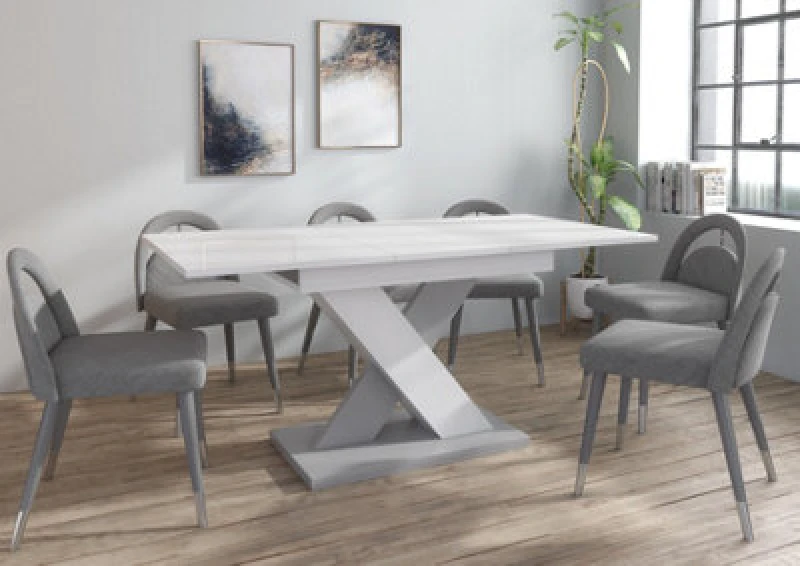 Image of Furneo Modern Dining Table Extendable 120-160Cm High Gloss White & Matt Grey Enzo 01
