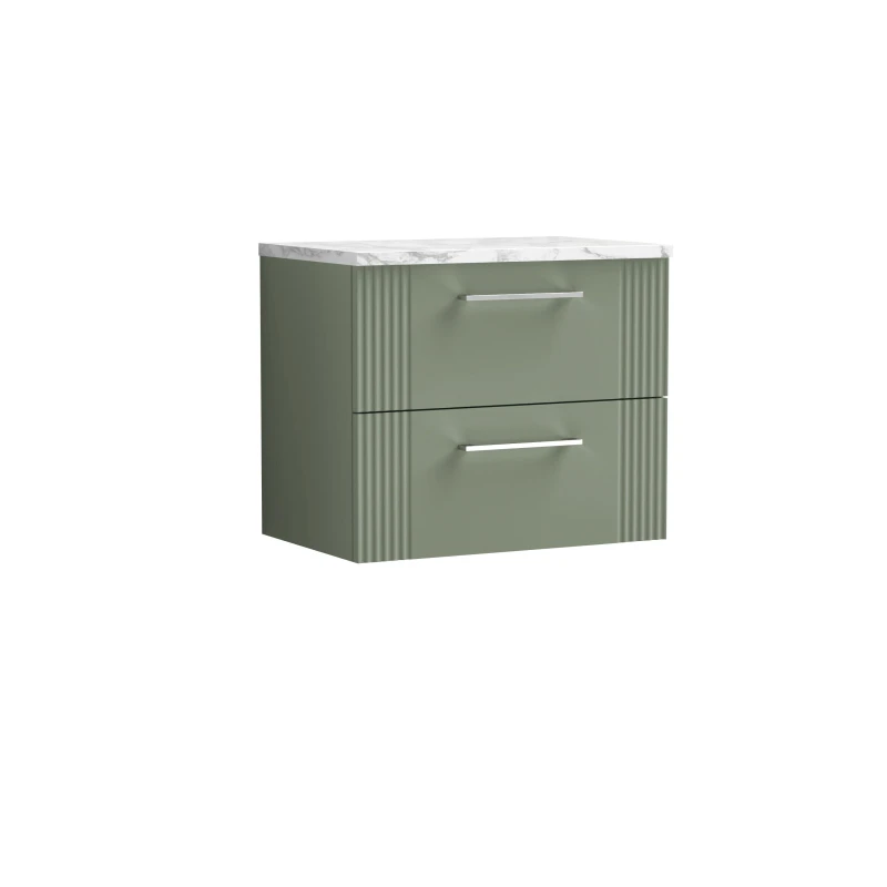 Image of Balterley 2 Drawer Wall Hung Vanity Marble Laminate Worktop Green 600mm Green