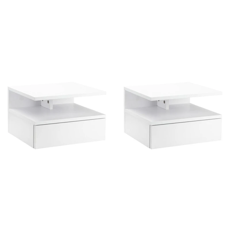 Image of HOMCOM Floating Nightstand Set Of 2, Wall Mounted Bedside Cabinet With Drawer, White 831-338