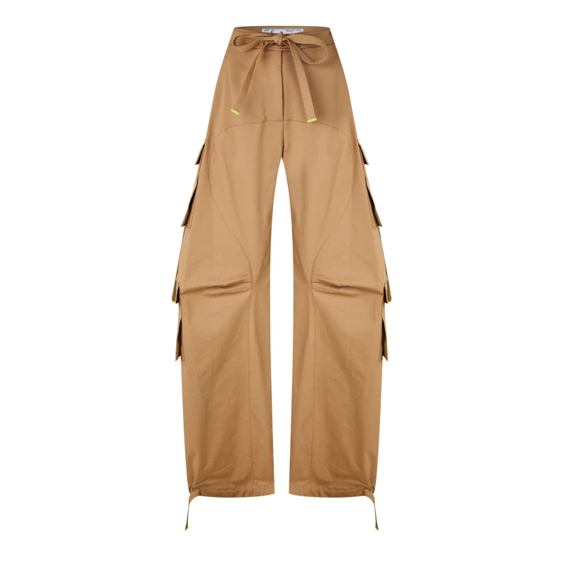 Image of Off White Womens Full Length Mid Rise Gabardine Cargo Trousers Camel female 6 (38)