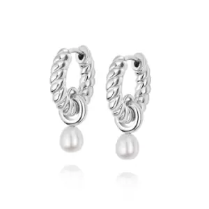 Image of Daisy London 925 Sterling Silver Treasures Rope Pearl Huggie Earrings Sterling Silver