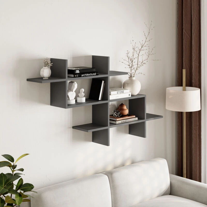 Image of DECORTIE Halic Wall Mounted Modern Bookcase Display Unit - Anthracite Grey - Anthracite Grey - Decortie M.KT.01.11041.14
