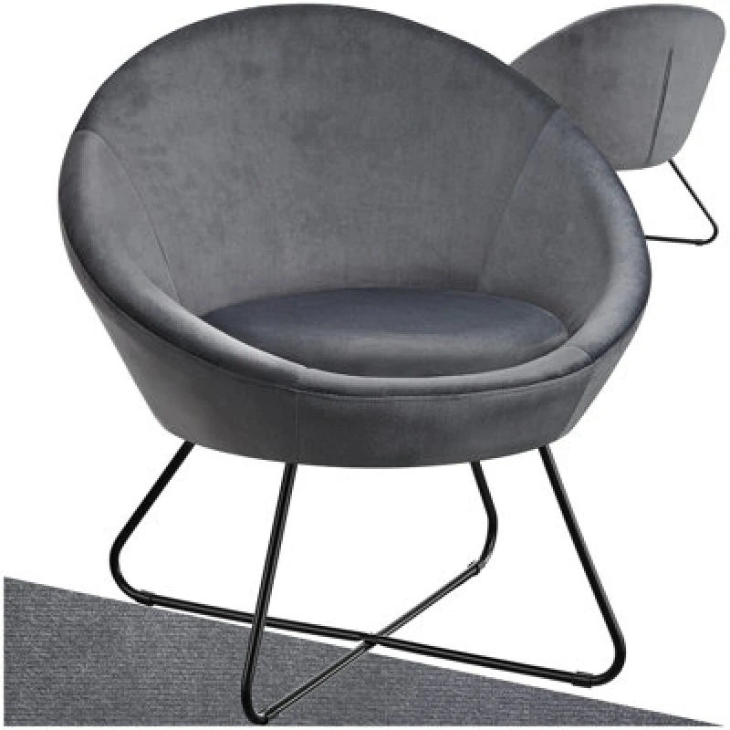 Image of Tectake 1 Accent Chair Centera - Boucle Or Velvet Fabric, Curved Backrest, And Steel Frame Armchair - Velvet Look Anthracite
