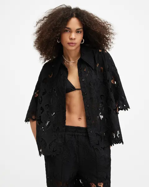 Image of AllSaints Charli Relaxed Fit Embroidered Shirt