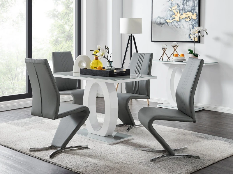 Image of FurnitureboxUK FurnitureboxUK Giovani Grey White Modern High Gloss And Glass Dining Table And 4 Willow Chairs Set Grey One Size Unisex 5056542651120