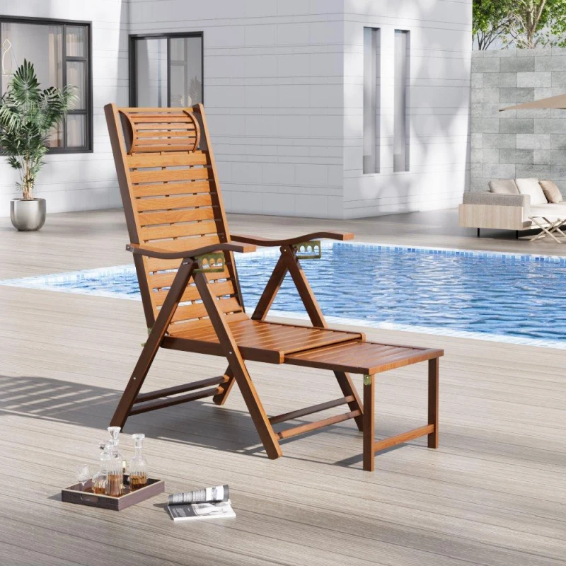 Image of Breeins 115cm Bamboo Foldable Recliner Chair with Footrest Brown unisex Large