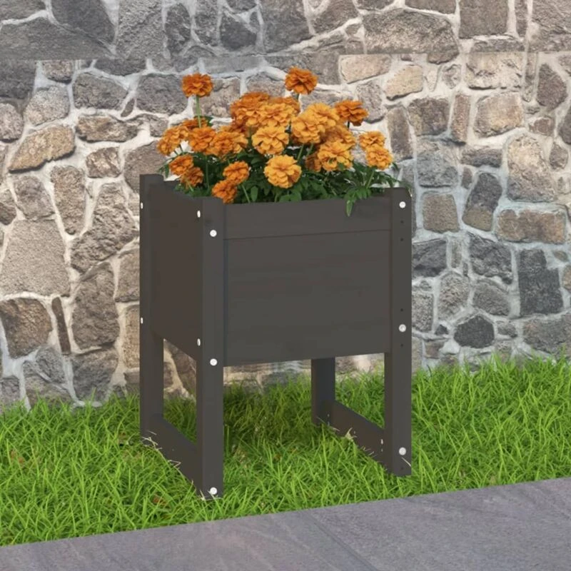 Image of vidaXL Planter Grey 40x40x52.5cm Solid Wood Pine, Grey 822111